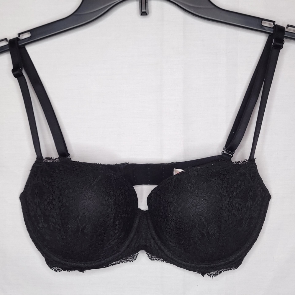 PINK VICTORIA'S SECRET Black Lace Date Push-Up Bra 32D